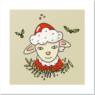 Christmas sheep in Santa's hat Posters and Art